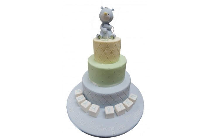 Quilted Tiered Christening Cake with Bear